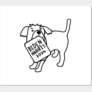 Dog with Biden Harris 2024 Sign Line Drawing Posters and Art